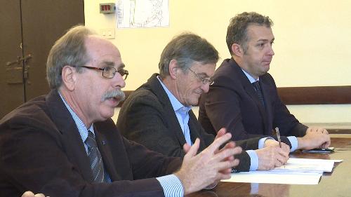 Gianni Torrenti (Assessore regionale Cultura, Sport e Solidarietà), Federico Rossi (Presidente Mittelfest) e Stefano Balloch (Sindaco Cividale del Friuli) alla presentazione del nuovo direttore artistico del Mittelfest Haris Pašovic - Cividale del Friuli 30/11/2017